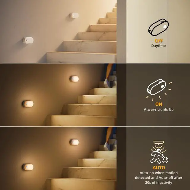 Alt view image 4 of 7 - Rechargeable Battery Night Light with Motion Sensor, Portable Mini Warm White LED Stick-on Closet Light, Adjustable Brightness for Bathroom, Bedroom, Kitchen, Cabinet, Stairs, Hallway, 2-Pack