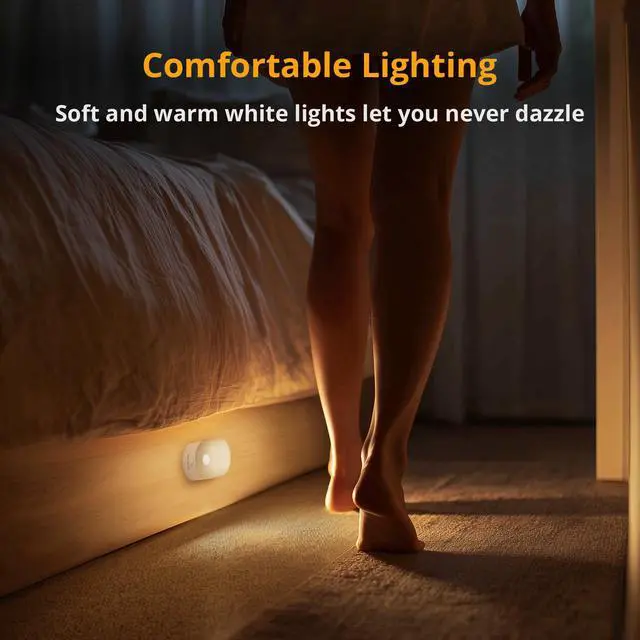 Alt view image 7 of 7 - Rechargeable Battery Night Light with Motion Sensor, Portable Mini Warm White LED Stick-on Closet Light, Adjustable Brightness for Bathroom, Bedroom, Kitchen, Cabinet, Stairs, Hallway, 2-Pack