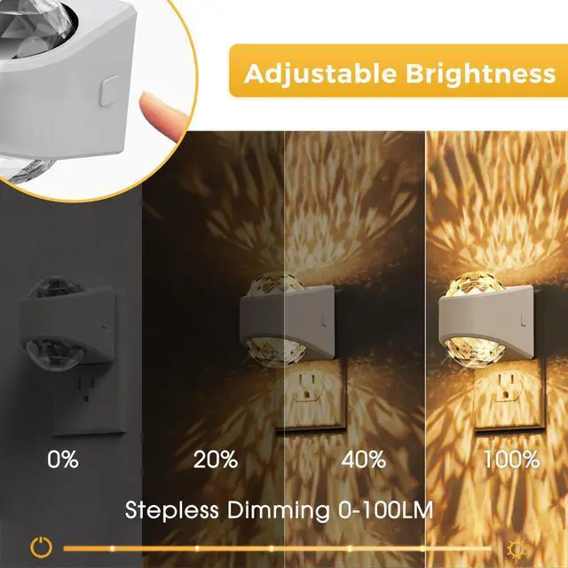 Alt view image 3 of 7 - LED Night Light,Projector Night Light with Dusk to Dawn Sensor,3000K Soft White, Brightness Adjustable,Plug in Nightlight for Bathroom,Bedroom,Hallway,Party,Home Decor