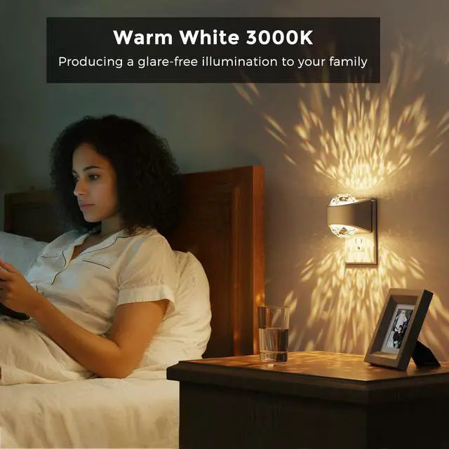 Alt view image 6 of 7 - LED Night Light,Projector Night Light with Dusk to Dawn Sensor,3000K Soft White, Brightness Adjustable,Plug in Nightlight for Bathroom,Bedroom,Hallway,Party,Home Decor