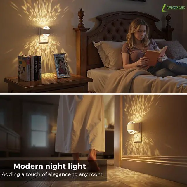 Alt view image 7 of 7 - LED Night Light,Projector Night Light with Dusk to Dawn Sensor,3000K Soft White, Brightness Adjustable,Plug in Nightlight for Bathroom,Bedroom,Hallway,Party,Home Decor