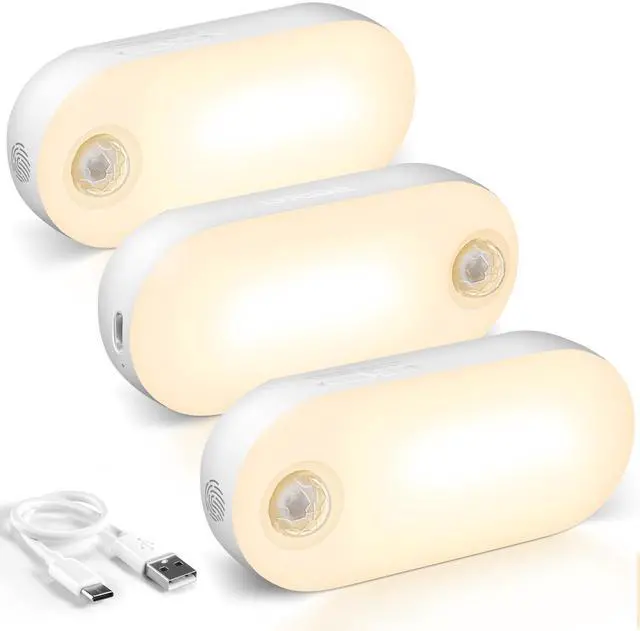 Main image of Rechargeable Night Light with Motion Sensor, 1500mAh Battery Operated Nightlights, Stick-on LED Closet Light, 1-80LM Dimmable Brightness for Bathroom, Kitchen, Stairs, Hallway, 3 Packs