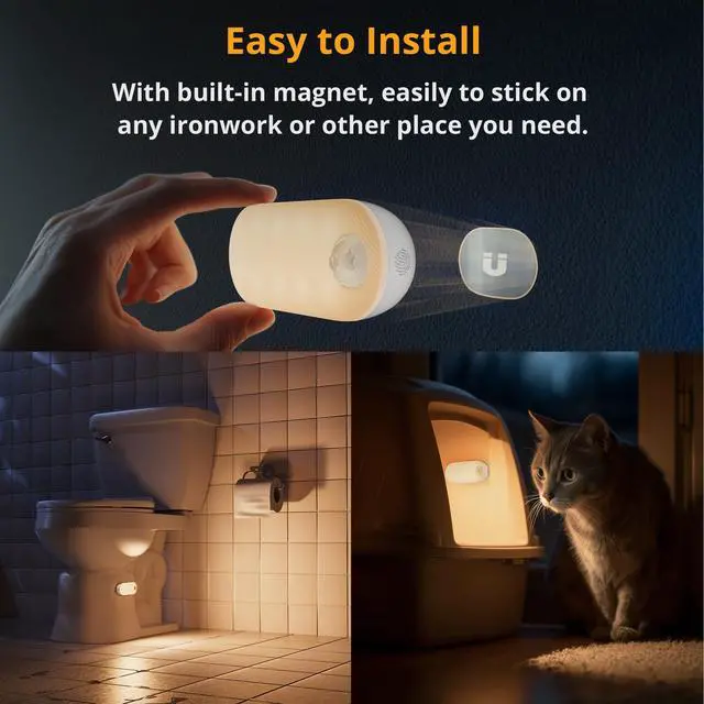 Alt view image 5 of 7 - Rechargeable Night Light with Motion Sensor, 1500mAh Battery Operated Nightlights, Stick-on LED Closet Light, 1-80LM Dimmable Brightness for Bathroom, Kitchen, Stairs, Hallway, 3 Packs