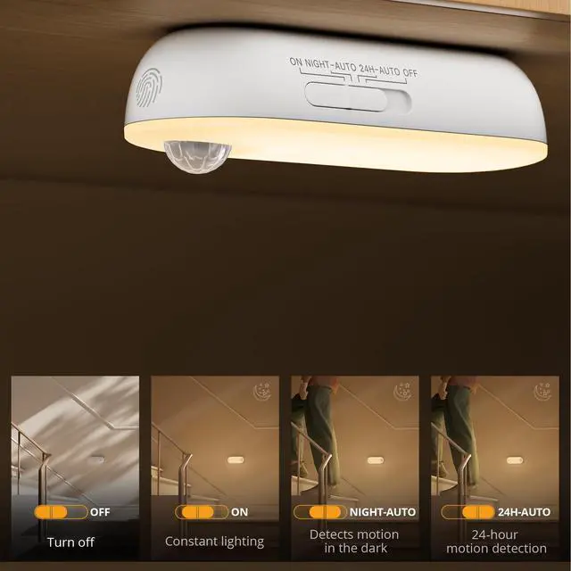 Alt view image 6 of 7 - Rechargeable Night Light with Motion Sensor, 1500mAh Battery Operated Nightlights, Stick-on LED Closet Light, 1-80LM Dimmable Brightness for Bathroom, Kitchen, Stairs, Hallway, 3 Packs