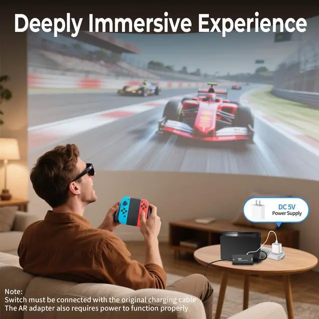 Alt view image 3 of 7 - AR Glasses HDMI to USB-C Display Adapter, 4K@60Hz Play and Charge XR Converter with DC 5V, for XREAL One/Air 2 Pro/RayNeo/Rokid, Switch 2/1, Xbox1, PS4/5, Portable Monitors (Black)