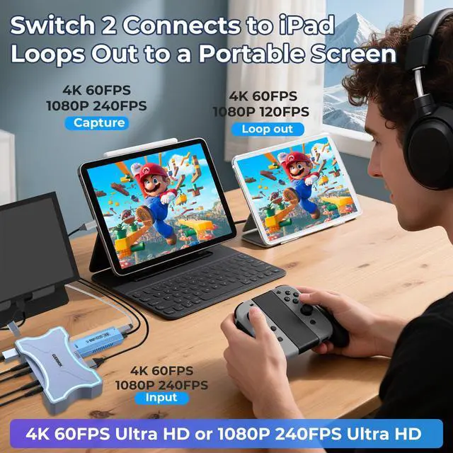 Alt view image 5 of 7 - 4K HDMI Capture Card with Touch LED, Dual HDMI in/Loop-Out, USB 3.0, 4K@60Hz/ 2K@144Hz Video Capture, Mic/Line in, 4K60 Passthrough, Efficient Cooling, Streaming and Gaming for Switch2/1