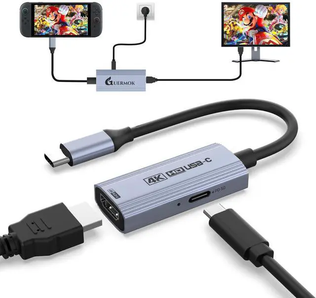 Main image of USB C to HDMI Adapter, 4K@60Hz Output with PD 100W, Compatible with Switch, Handheld Consoles, MacBook, TVs, Capture Cards, and Portable Monitors Silver
