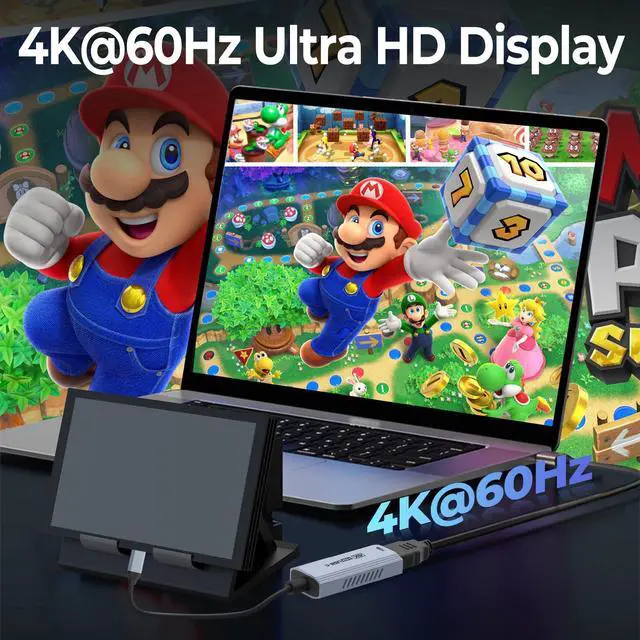 Alt view image 3 of 7 - USB C to HDMI Adapter, 4K@60Hz Output with PD 100W, Compatible with Switch, Handheld Consoles, MacBook, TVs, Capture Cards, and Portable Monitors Silver