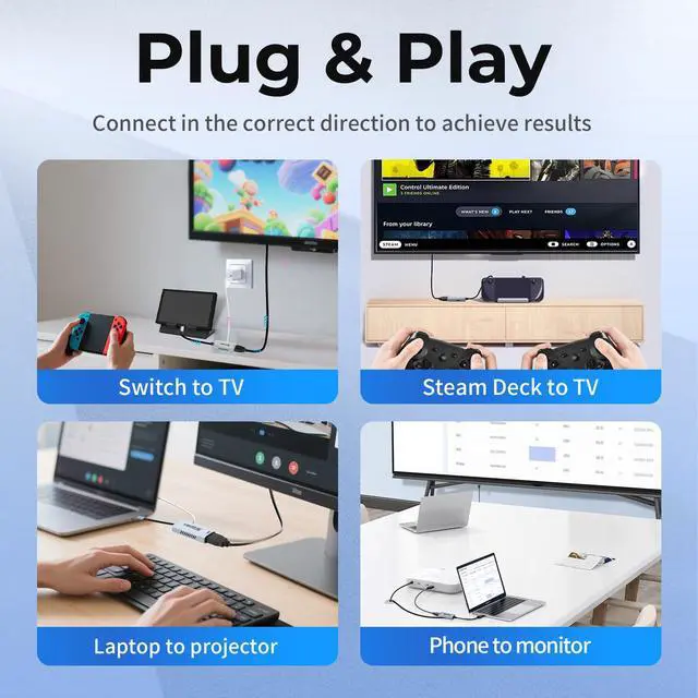 Alt view image 6 of 7 - USB C to HDMI Adapter, 4K@60Hz Output with PD 100W, Compatible with Switch, Handheld Consoles, MacBook, TVs, Capture Cards, and Portable Monitors Silver