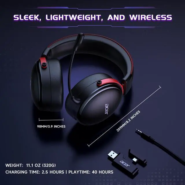 Alt view image 5 of 7 - 2.4GHz Wireless Gaming Headsets for PS5, PS4, PC, Switch, Tri-Mode Bluetooth Gaming Headset with Mic, Stereo Sound, 40+Hr Battery, 50mm Drivers - Black