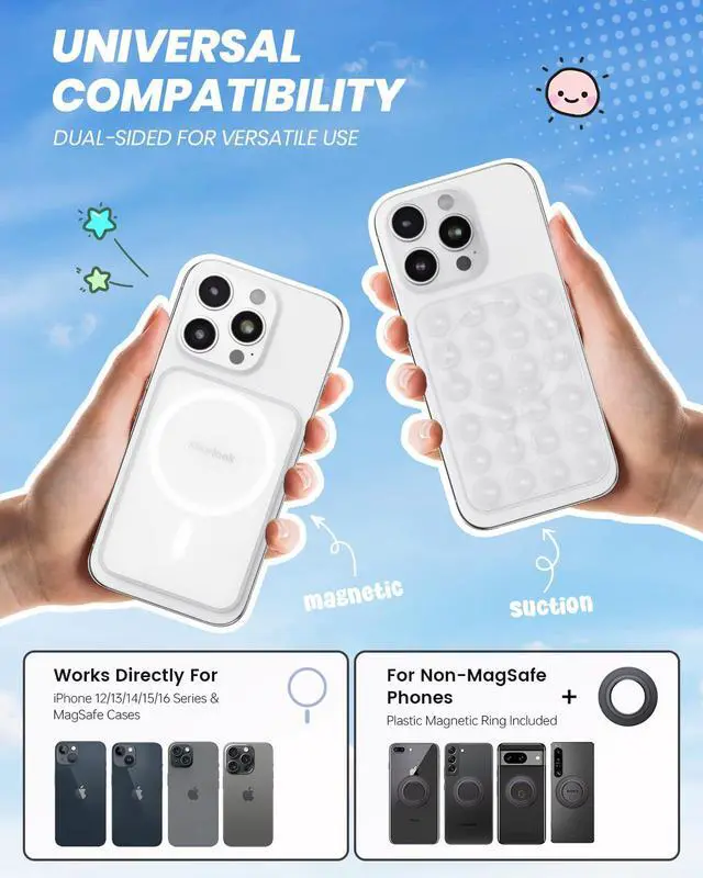 Alt view image 2 of 6 - Magnetic Suction Phone Mount for MagSafe Case, Removable Sticky Phone Grip Holder for Hands-Free Makeup/Selfie/Live Streaming/Vlog for TikTok & Instagram Influencer/Creator, Transparent