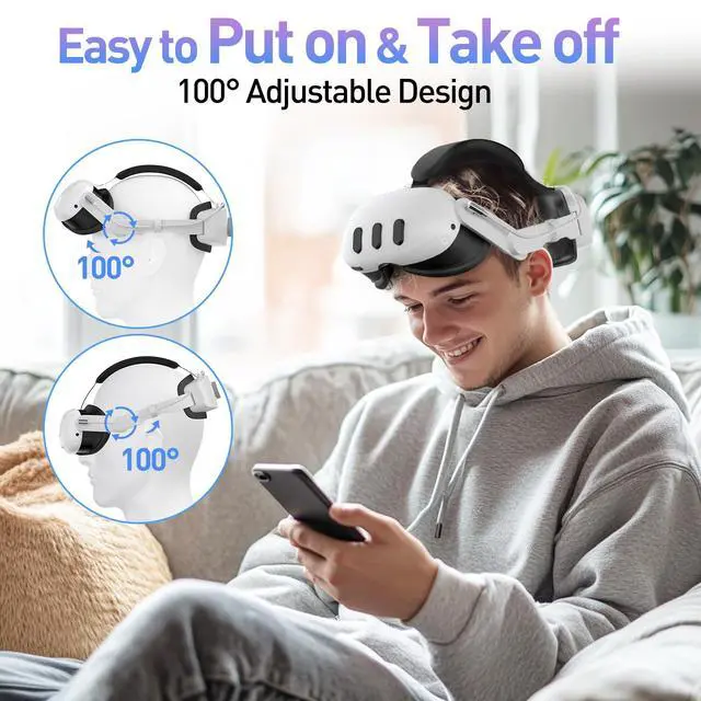 Alt view image 6 of 7 - Head Strap with Battery for Meta/Oculus Quest 3/3S, 10000mAh Battery Pack for Extended 4-6 Hrs of Playtime, Fast Charging VR Power, Soft & Skin-Friendly PU Surface Enhanced Support and Balance in VR