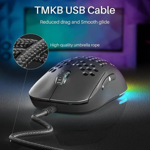 Alt view image 6 of 7 - M1SE Wired Gaming Mouse with Honeycomb Shell, 12800DPI Optical Sensor, 6 Programmable Macros, Software Support for Custom Key Config, and RGB Settings for Windows 7/8/10/XP, Vista, Linux-Black