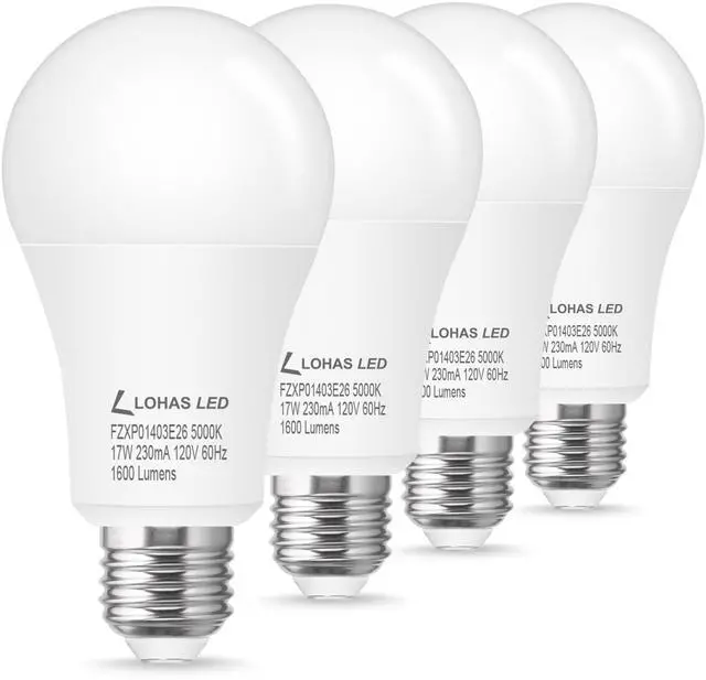 Main image of LED A19 LED Light Bulbs 150W Equivalent, 17 Watt Daylight White 5000K LED Bulbs, 1600 Lumen Energy-Efficient LED Bulb(UL Listed), E26 Medium Base, Non-Dimmable, 4 Pack