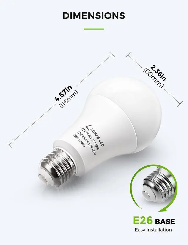 Alt view image 2 of 6 - LED A19 LED Light Bulbs 150W Equivalent, 17 Watt Daylight White 5000K LED Bulbs, 1600 Lumen Energy-Efficient LED Bulb(UL Listed), E26 Medium Base, Non-Dimmable, 4 Pack