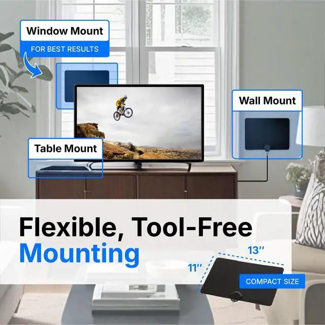 Alt view image 3 of 7 - Indoor Digital HDTV Antenna, 12' Coaxial Cable, Superior Reception Range & Signal Reliability, Supports 4K Smart TVs, OTA Broadcast & NextGen TV, Easy Install