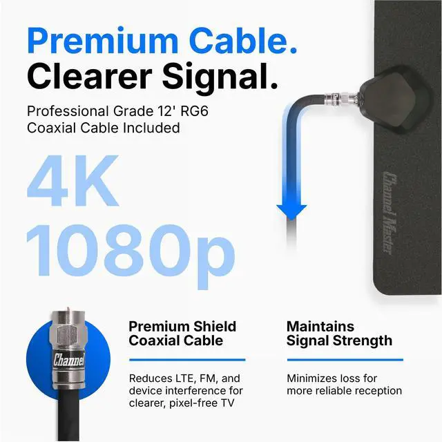 Alt view image 4 of 7 - Indoor Digital HDTV Antenna, 12' Coaxial Cable, Superior Reception Range & Signal Reliability, Supports 4K Smart TVs, OTA Broadcast & NextGen TV, Easy Install