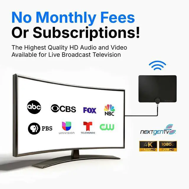 Alt view image 5 of 7 - Indoor Digital HDTV Antenna, 12' Coaxial Cable, Superior Reception Range & Signal Reliability, Supports 4K Smart TVs, OTA Broadcast & NextGen TV, Easy Install