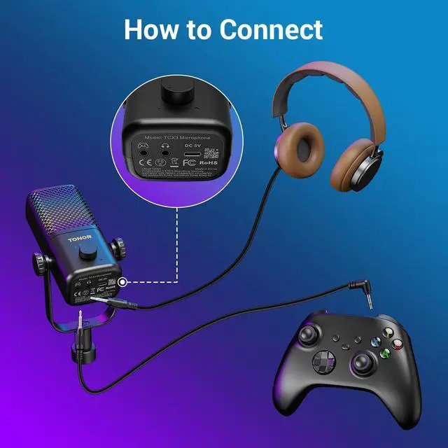 Alt view image 3 of 7 - Gaming Mic Compatible with Xbox, RGB Streaming Boom Mic with 30H Battery Life, Low Noise, Monitoring, Gain Control, One Tap Mute, Fast Charging, Compatible with Capture Card TCX3+ Black