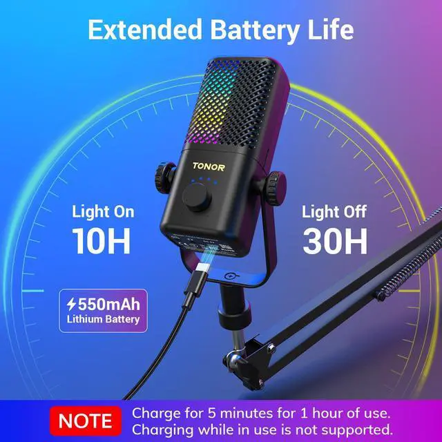 Alt view image 4 of 7 - Gaming Mic Compatible with Xbox, RGB Streaming Boom Mic with 30H Battery Life, Low Noise, Monitoring, Gain Control, One Tap Mute, Fast Charging, Compatible with Capture Card TCX3+ Black