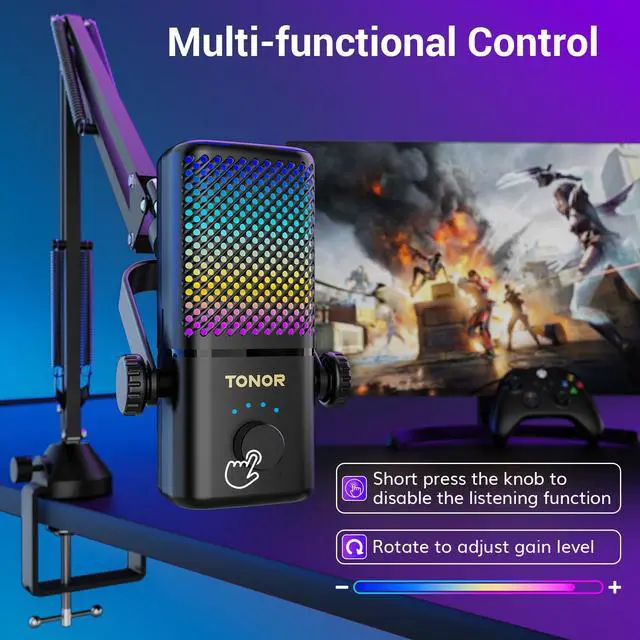 Alt view image 7 of 7 - Gaming Mic Compatible with Xbox, RGB Streaming Boom Mic with 30H Battery Life, Low Noise, Monitoring, Gain Control, One Tap Mute, Fast Charging, Compatible with Capture Card TCX3+ Black