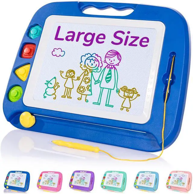 Main image of Large Magnetic Drawing Board for Kids, Toddlers Toys for 1 2 3 4 Year Old, Etch & Sketch Pad with 4 Stamps, Learning and Educational Toys for Boys Girls Gift, 16 ×13 in (42 x 32 CM), Blue
