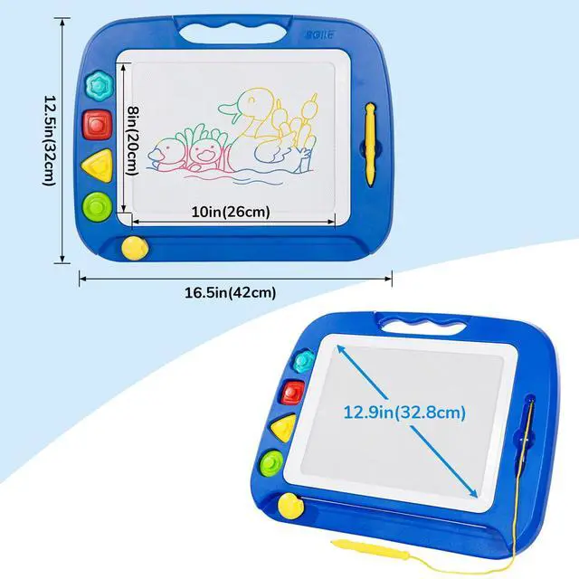 Alt view image 3 of 7 - Large Magnetic Drawing Board for Kids, Toddlers Toys for 1 2 3 4 Year Old, Etch & Sketch Pad with 4 Stamps, Learning and Educational Toys for Boys Girls Gift, 16 ×13 in (42 x 32 CM), Blue