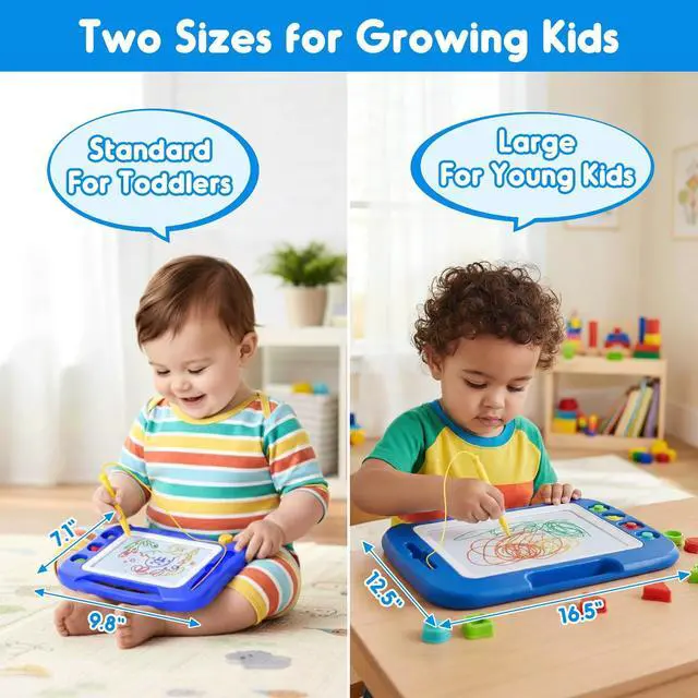 Alt view image 4 of 7 - Large Magnetic Drawing Board for Kids, Toddlers Toys for 1 2 3 4 Year Old, Etch & Sketch Pad with 4 Stamps, Learning and Educational Toys for Boys Girls Gift, 16 ×13 in (42 x 32 CM), Blue