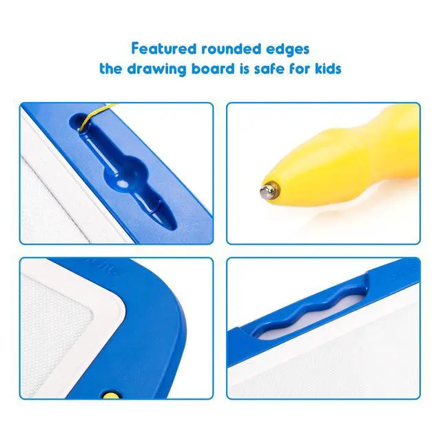 Alt view image 7 of 7 - Large Magnetic Drawing Board for Kids, Toddlers Toys for 1 2 3 4 Year Old, Etch & Sketch Pad with 4 Stamps, Learning and Educational Toys for Boys Girls Gift, 16 ×13 in (42 x 32 CM), Blue