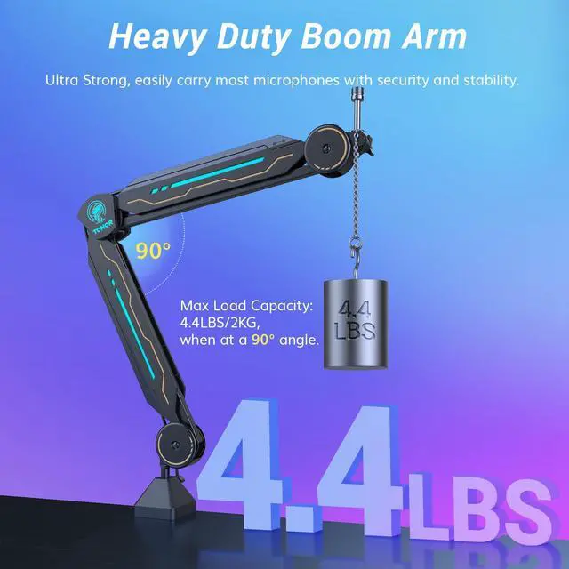 Alt view image 4 of 7 - RGB Boom Arm, Adjustable Mic Stand with RGB Light, 5/8 Screwadapter, Excellent Compatibility, Rotatable Suspension Boom Scissor Stand for Gaming Streaming Podcasting YouTube Recording T90