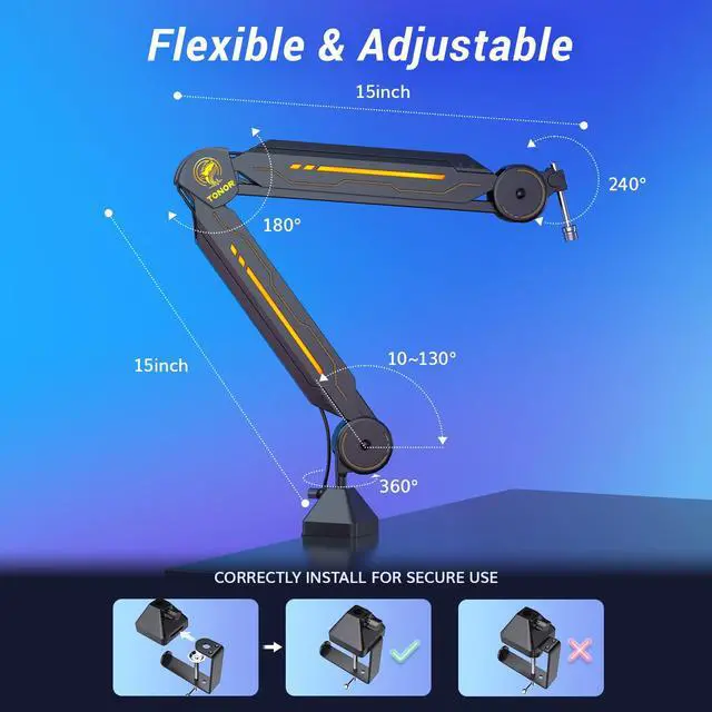 Alt view image 6 of 7 - RGB Boom Arm, Adjustable Mic Stand with RGB Light, 5/8 Screwadapter, Excellent Compatibility, Rotatable Suspension Boom Scissor Stand for Gaming Streaming Podcasting YouTube Recording T90