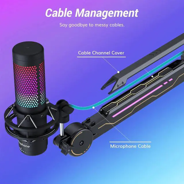 Alt view image 5 of 7 - RGB Boom Arm, Adjustable Mic Stand with RGB Light, 5/8 Screwadapter, Excellent Compatibility, Rotatable Suspension Boom Scissor Stand for Gaming Streaming Podcasting YouTube Recording T90