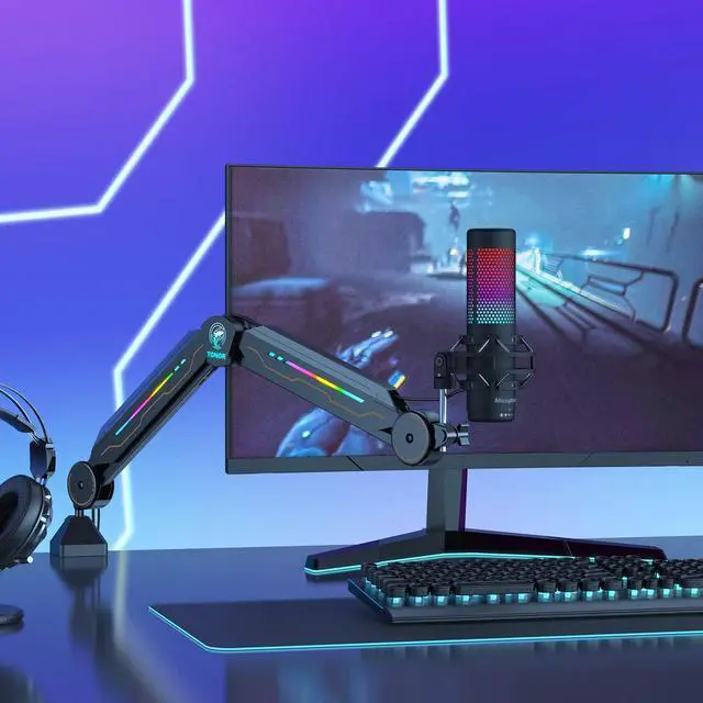 Alt view image 7 of 7 - RGB Boom Arm, Adjustable Mic Stand with RGB Light, 5/8 Screwadapter, Excellent Compatibility, Rotatable Suspension Boom Scissor Stand for Gaming Streaming Podcasting YouTube Recording T90