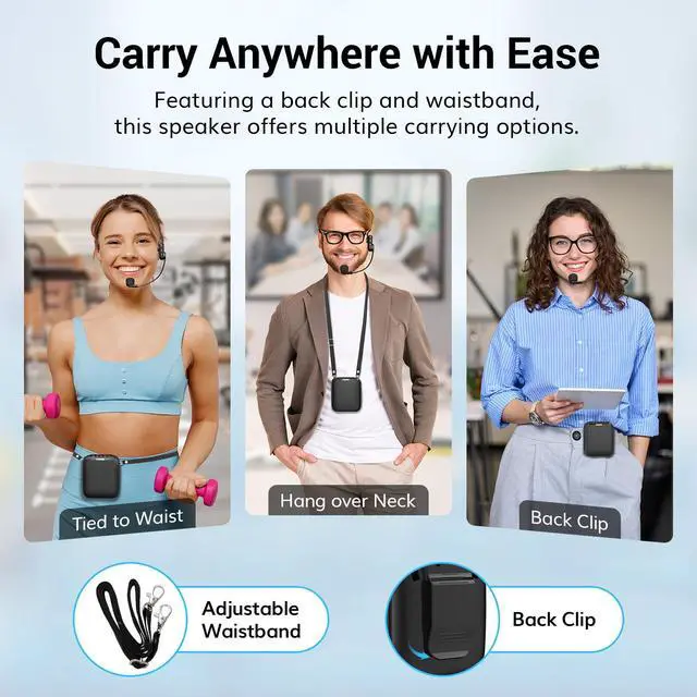 Alt view image 4 of 7 - Voice Amplifier for Teachers, 15W Bluetooth Voice Amplifier with Wireless Headset Mic, Portable Megaphone Speaker Rechargeable PA System 82ft for Teaching, Speaking, Fitness Instructors K11