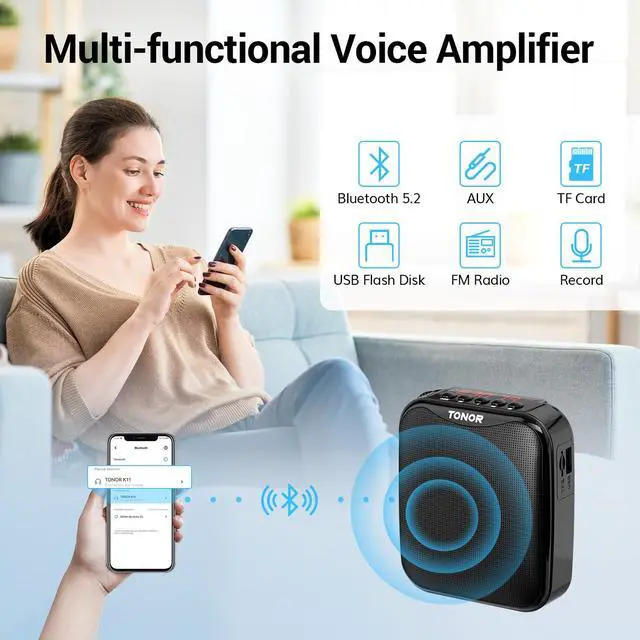 Alt view image 6 of 7 - Voice Amplifier for Teachers, 15W Bluetooth Voice Amplifier with Wireless Headset Mic, Portable Megaphone Speaker Rechargeable PA System 82ft for Teaching, Speaking, Fitness Instructors K11