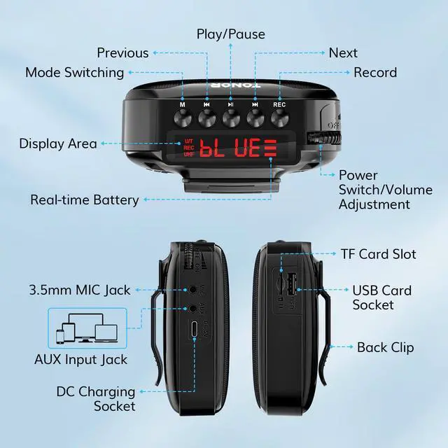 Alt view image 7 of 7 - Voice Amplifier for Teachers, 15W Bluetooth Voice Amplifier with Wireless Headset Mic, Portable Megaphone Speaker Rechargeable PA System 82ft for Teaching, Speaking, Fitness Instructors K11