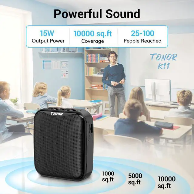 Alt view image 2 of 7 - Voice Amplifier for Teachers, 15W Bluetooth Voice Amplifier with Wireless Headset Mic, Portable Megaphone Speaker Rechargeable PA System 82ft for Teaching, Speaking, Fitness Instructors K11