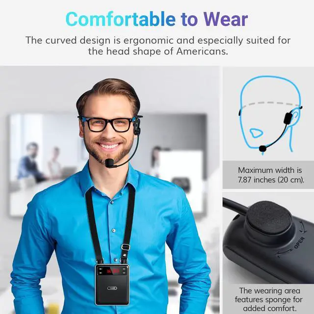 Alt view image 3 of 7 - Voice Amplifier Wireless Microphone 25W, Portable Voice Amplifier for Teachers with Bluetooth Headset Mic, Portable Speaker Megaphone 25 m/82ft for Classroom, Training, Teaching, Yoga, K12