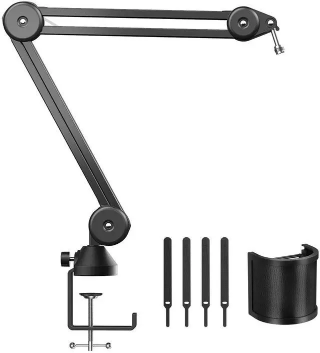 Main image of Microphone Boom Arm, Adjustable Microfono Stand Mic Arm with Extra-large Pop Filter, 3/8 and 5/8 Screwadapter, Equipment for Podcast, Recording, Streaming, 40 cm +40 cm, T40