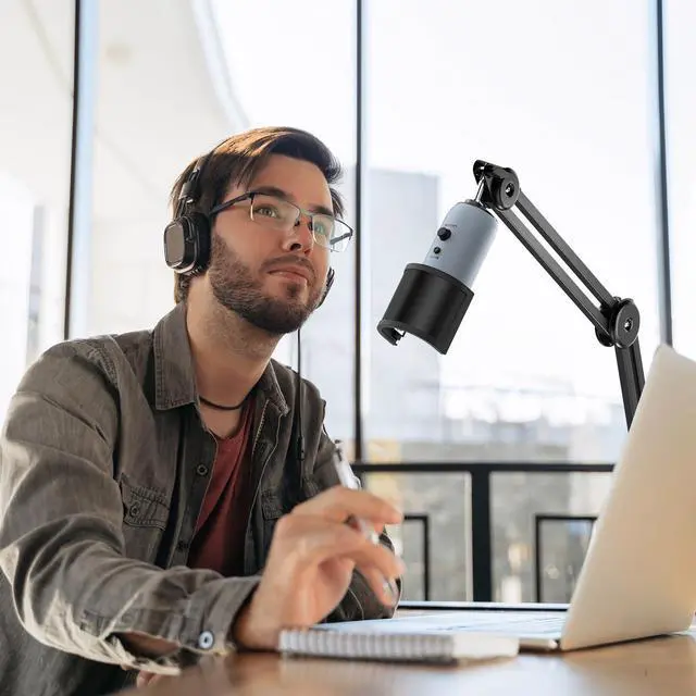 Alt view image 6 of 7 - Microphone Boom Arm, Adjustable Microfono Stand Mic Arm with Extra-large Pop Filter, 3/8 and 5/8 Screwadapter, Equipment for Podcast, Recording, Streaming, 40 cm +40 cm, T40