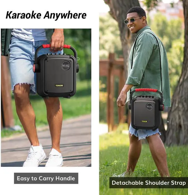 Alt view image 5 of 7 - Portable Karaoke Machine with 2 Microphones, Karaoke Machine for Adults with 5400mAh Battery, Bluetooth 5.0 Karaoke Speaker Set Supports BT/TF/USB/AUX, Rechargeable PA System with TWS/FM/REC K7