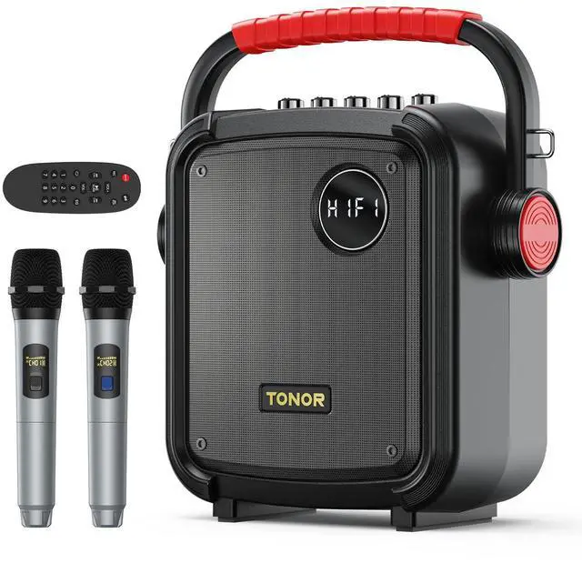 Main image of Portable Karaoke Machine with 2 Microphones, Karaoke Machine for Adults with 5400mAh Battery, Bluetooth 5.0 Karaoke Speaker Set Supports BT/TF/USB/AUX, Rechargeable PA System with TWS/FM/REC K7