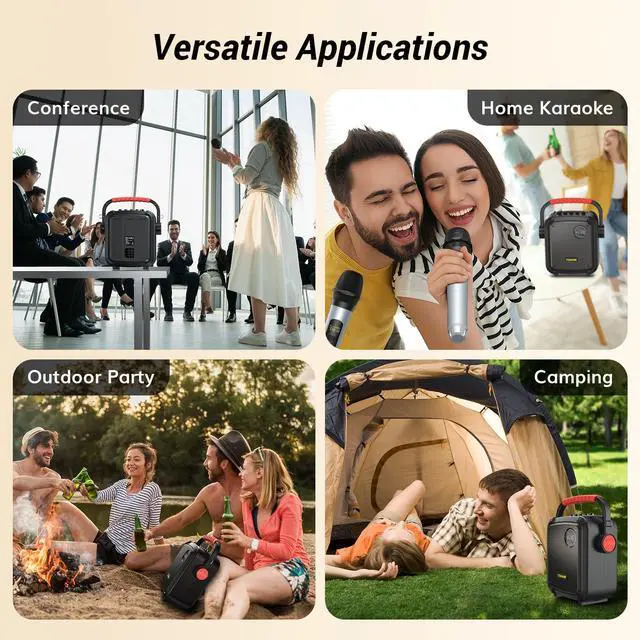 Alt view image 6 of 7 - Portable Karaoke Machine with 2 Microphones, Karaoke Machine for Adults with 5400mAh Battery, Bluetooth 5.0 Karaoke Speaker Set Supports BT/TF/USB/AUX, Rechargeable PA System with TWS/FM/REC K7