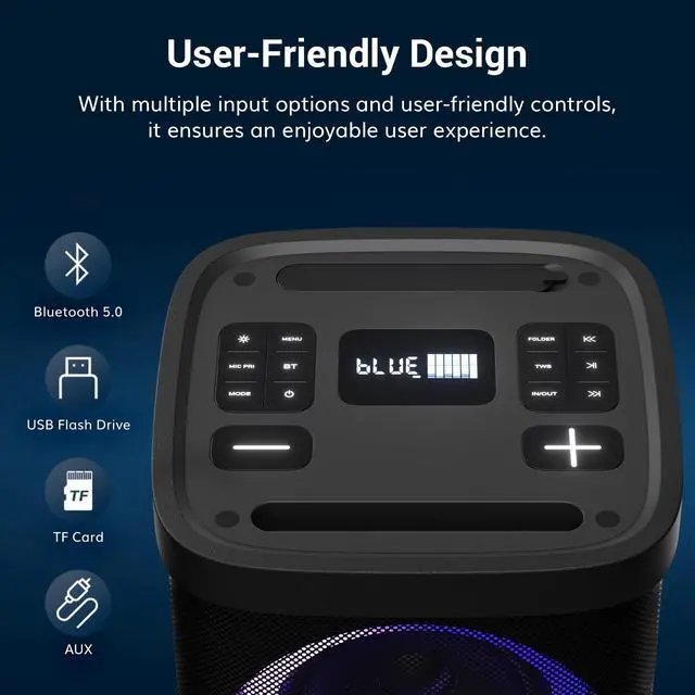 Alt view image 5 of 7 - Karaoke Machine for Adults with 2 UHF Wireless Microphones Microfono, Bluetooth Portable PA Speaker System with Disco Lights Rechargeable Battery, Ideal for Home Karaoke Party Outdoor Events K61