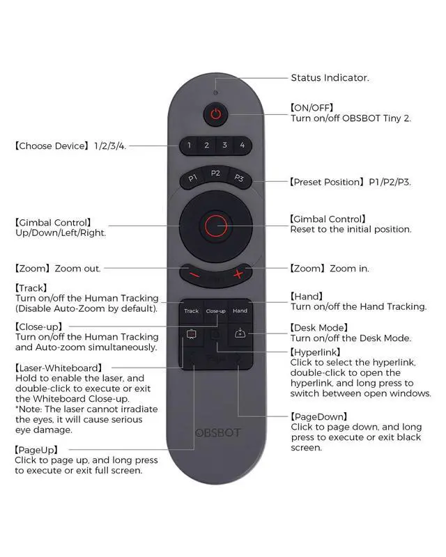 Alt view image 5 of 5 - Tiny 2 Remote Control, Smart Remote for Tiny 2/Tiny 2 Lite/Tiny 4K/1080P Webcam, Wireless Connection via USB Receiver, Combination of Remote Control and Presentation Clicker