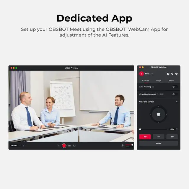 Alt view image 6 of 7 - Meet 1080P 60FPS Webcam, Full HD Auto-Focus & AI-Powered Framing Computer Camera, Background Replacement, HDR, Adjustable FOV, Webcam for Conferencing, Video Calling, Live Sreaming, PC, Laptop