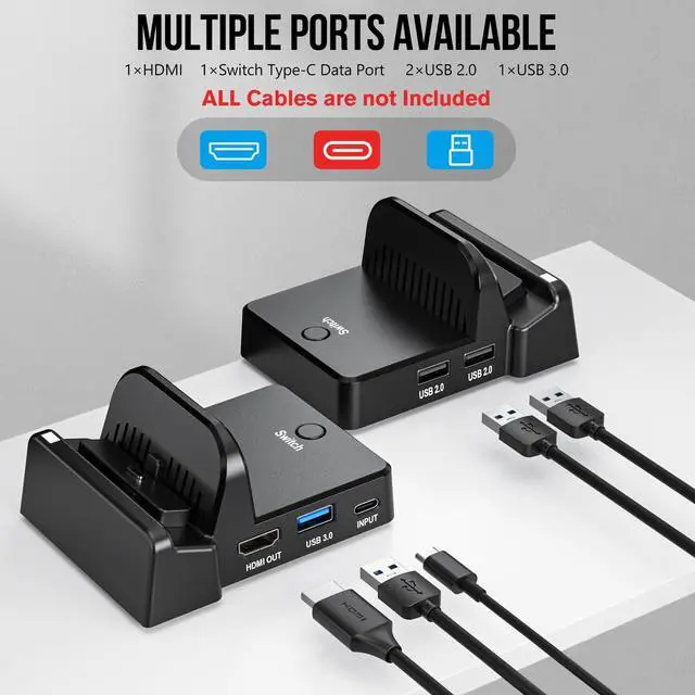Alt view image 2 of 7 - TV Docking Station for Nintendo Switch/OLEDPortable Charging TV Dock Station with 4K HDMI Adapter/Type C Data Port/USB 3.0 PortReplacement for Official Nintendo Switch Dock