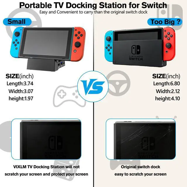 Alt view image 5 of 7 - TV Docking Station for Nintendo Switch/OLEDPortable Charging TV Dock Station with 4K HDMI Adapter/Type C Data Port/USB 3.0 PortReplacement for Official Nintendo Switch Dock