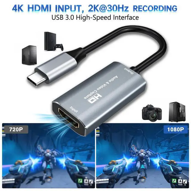 Alt view image 3 of 7 - Video Capture Card, 4K USB3.0 HDMI to USB C, 1080P60FPS HDMI Capture Card for Streaming, Gaming, Video Recording Compatible with Switch, Xbox, PS4, OBS, Windows, Mac OS, Zoom(Silver)