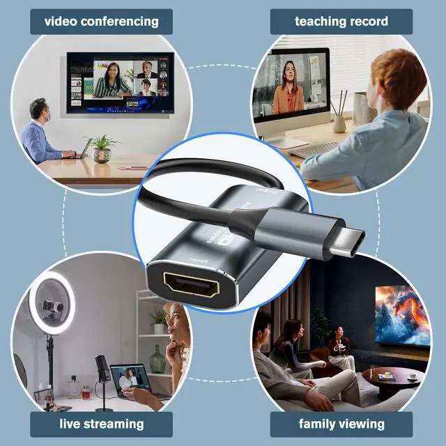 Alt view image 6 of 7 - Video Capture Card, 4K USB3.0 HDMI to USB C, 1080P60FPS HDMI Capture Card for Streaming, Gaming, Video Recording Compatible with Switch, Xbox, PS4, OBS, Windows, Mac OS, Zoom(Silver)